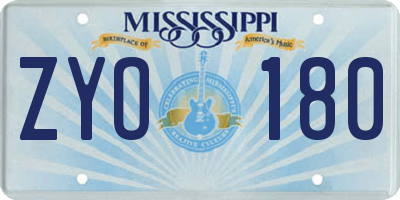 MS license plate ZYO180