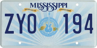 MS license plate ZYO194