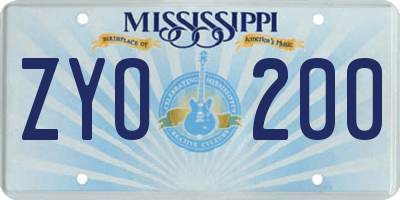 MS license plate ZYO200