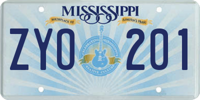 MS license plate ZYO201