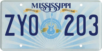 MS license plate ZYO203