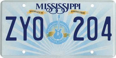 MS license plate ZYO204