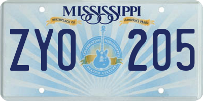MS license plate ZYO205
