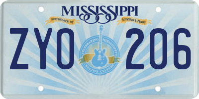 MS license plate ZYO206