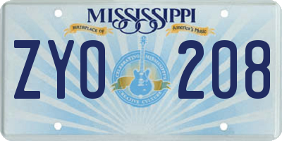 MS license plate ZYO208