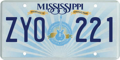 MS license plate ZYO221