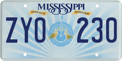 MS license plate ZYO230