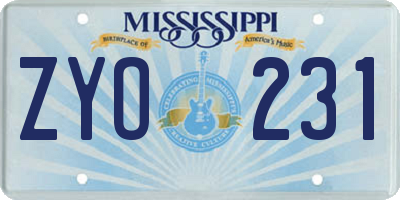 MS license plate ZYO231