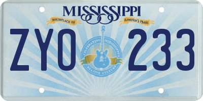 MS license plate ZYO233