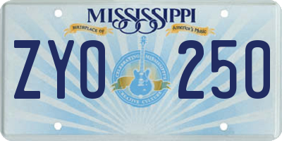 MS license plate ZYO250