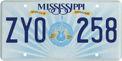 MS license plate ZYO258