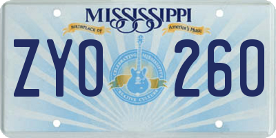MS license plate ZYO260