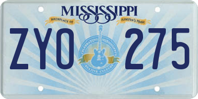 MS license plate ZYO275