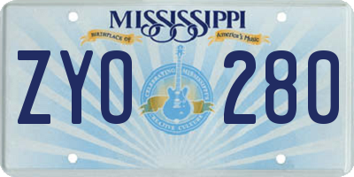 MS license plate ZYO280