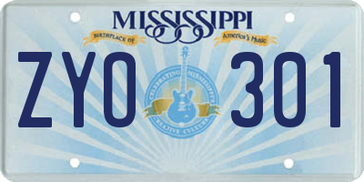 MS license plate ZYO301