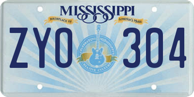 MS license plate ZYO304