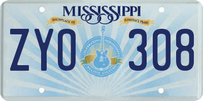 MS license plate ZYO308