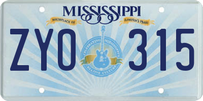 MS license plate ZYO315