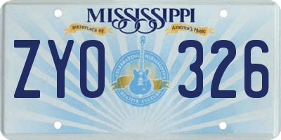 MS license plate ZYO326