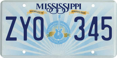 MS license plate ZYO345