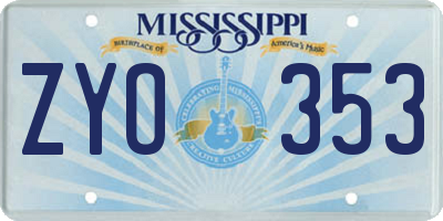 MS license plate ZYO353