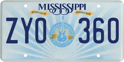 MS license plate ZYO360