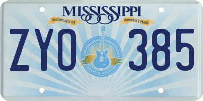 MS license plate ZYO385