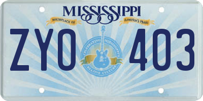 MS license plate ZYO403