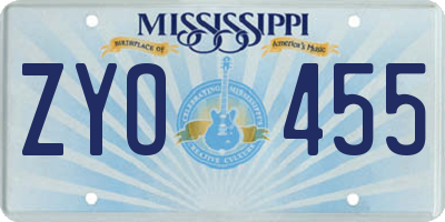 MS license plate ZYO455