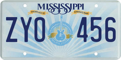 MS license plate ZYO456