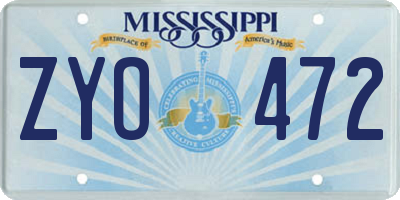 MS license plate ZYO472