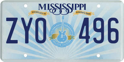 MS license plate ZYO496