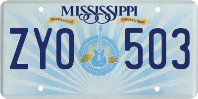 MS license plate ZYO503