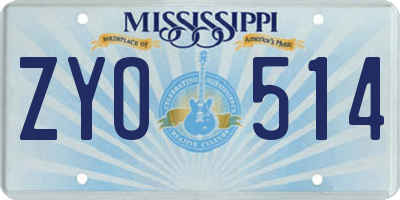 MS license plate ZYO514
