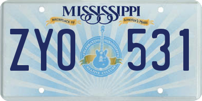 MS license plate ZYO531