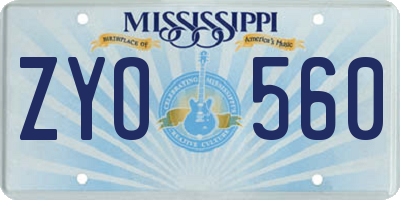 MS license plate ZYO560