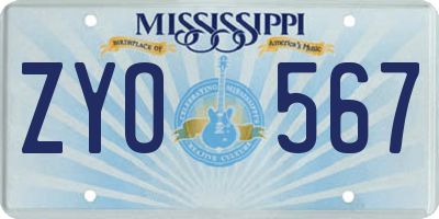 MS license plate ZYO567