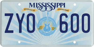 MS license plate ZYO600