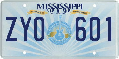 MS license plate ZYO601