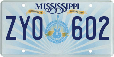 MS license plate ZYO602