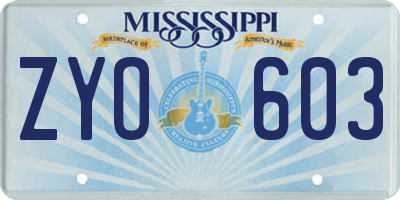 MS license plate ZYO603