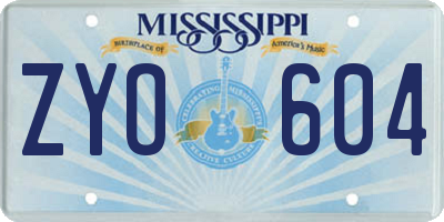 MS license plate ZYO604