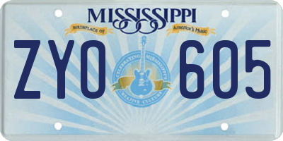 MS license plate ZYO605