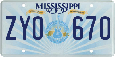 MS license plate ZYO670