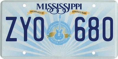 MS license plate ZYO680