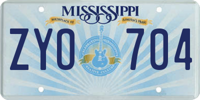 MS license plate ZYO704
