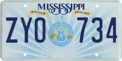 MS license plate ZYO734