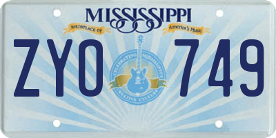 MS license plate ZYO749