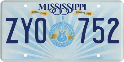 MS license plate ZYO752