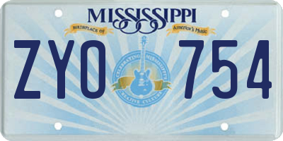 MS license plate ZYO754